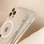 Clear phone case with circle on a beige background