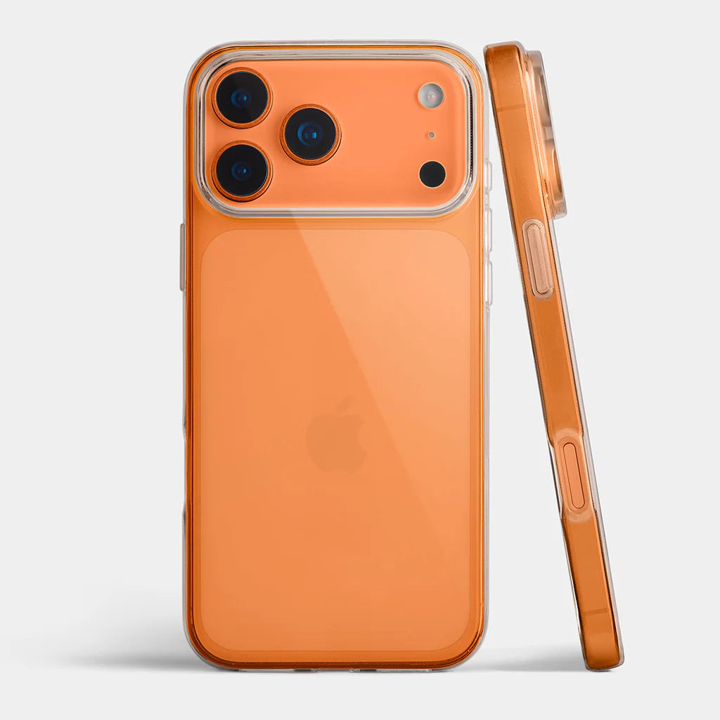 Orange phone case with clear back on a white background