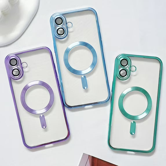 Magnetic clear MagSafe iPhone case with blue colorful edge – Kasskoos