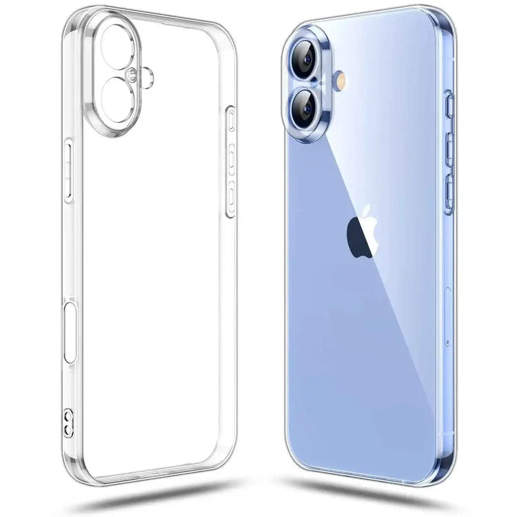 Clear phone case on an iPhone with a white background