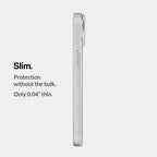 Thin phone case with text highlighting its slim design on a white background
